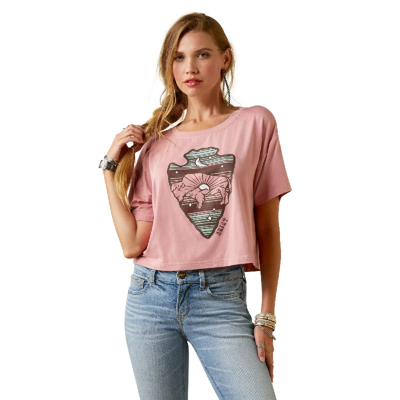 Ariat Ladies Island Blush Buffalo Rising T-Shirt 10044930 Wool Fabric Cashmere Fabric Tweed Fabric