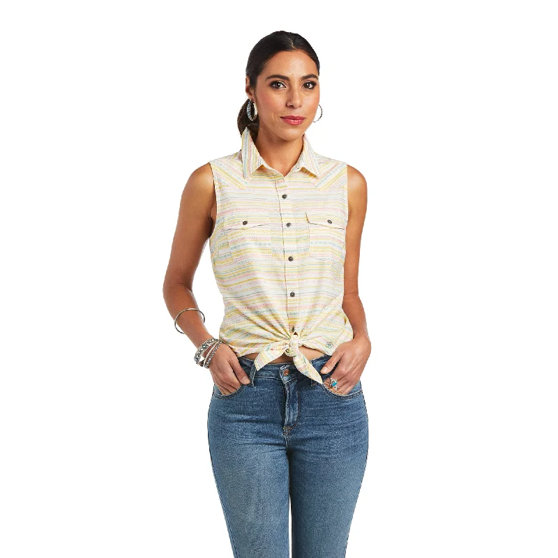 Ariat Ladies Jasmine Yarn Dye Jacquard Stripe Sleeveless Shirt 10040509 Collared Crew Neck Turtle Neck