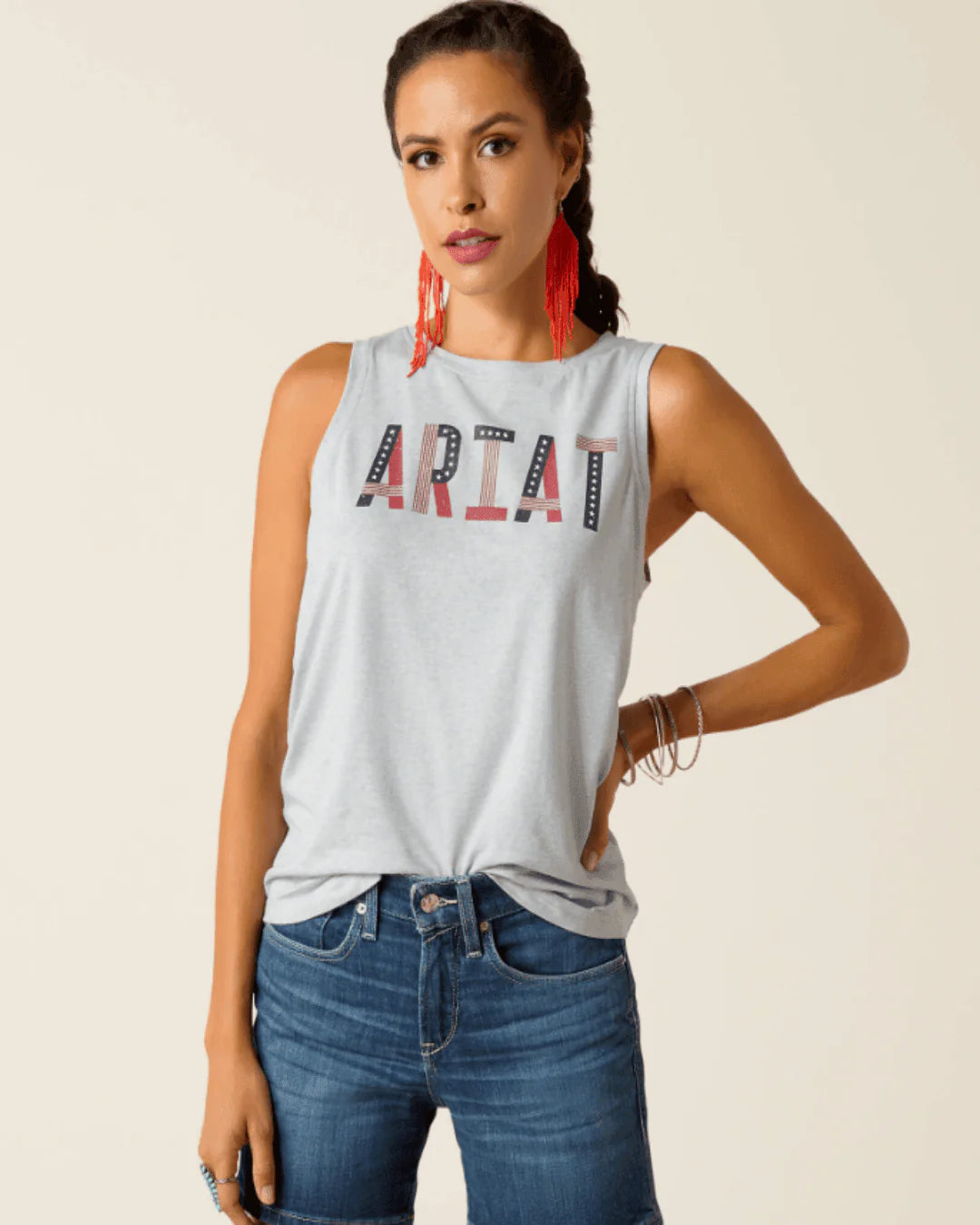 Ariat Wms Pride Sleevelss Tank Chambray Blue one shoulder tank