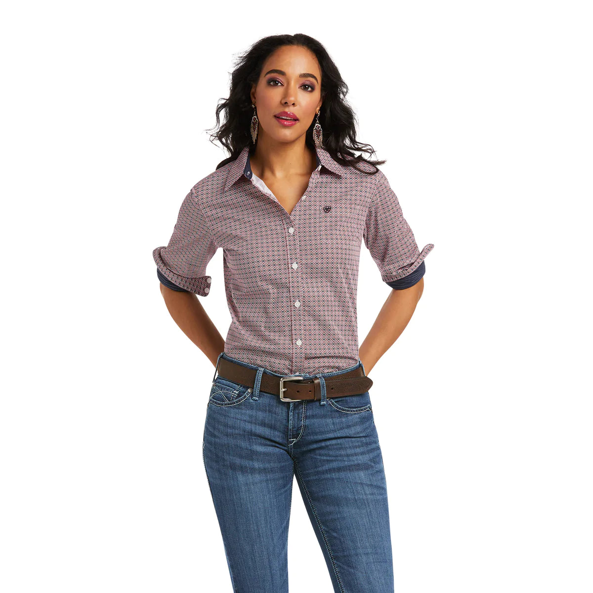 Ariat Womens Kirby Stretch Shirt Modern Mosaic Collared Crew Neck Turtle Neck