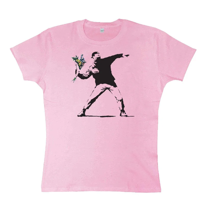 Banksy Throwing Flowers Womens Style T-Shirt Hooded Caped Shawl Collar