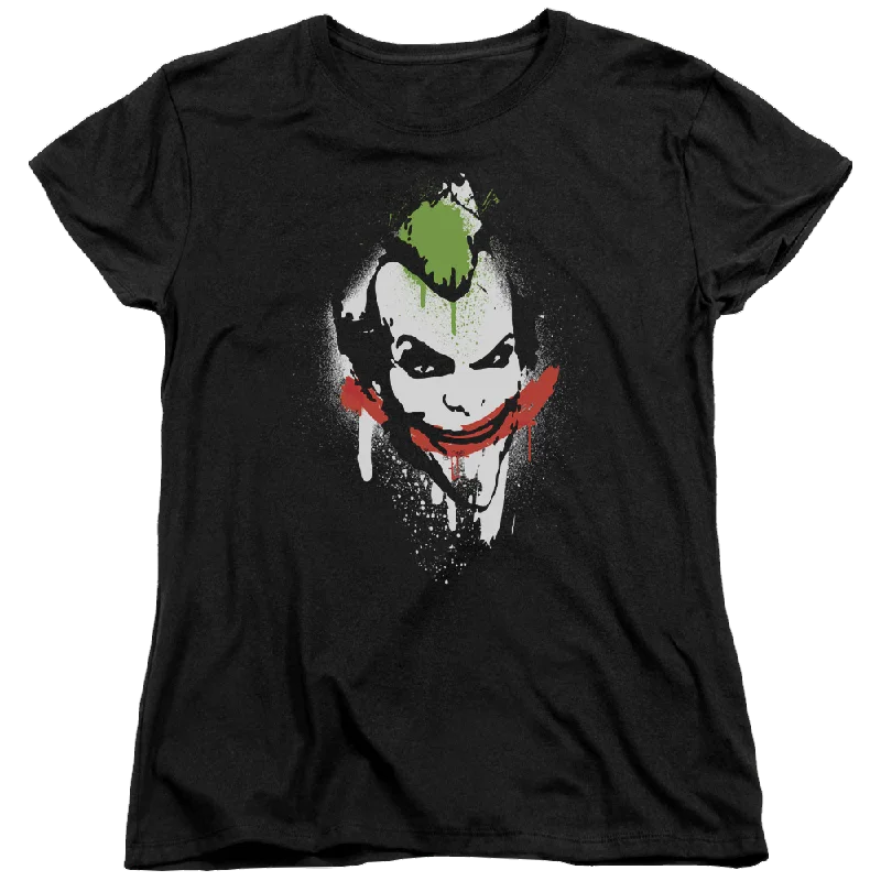 Batman - Arkham Spraypaint Smile - Women's T-Shirt Welt Pockets Slit Pockets Flap Pockets