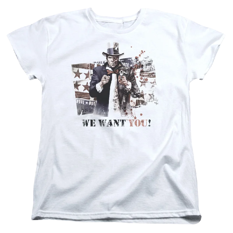 Batman - Arkham We Want You - Women's T-Shirt Collared T-Shirt Boat Neck A-Line