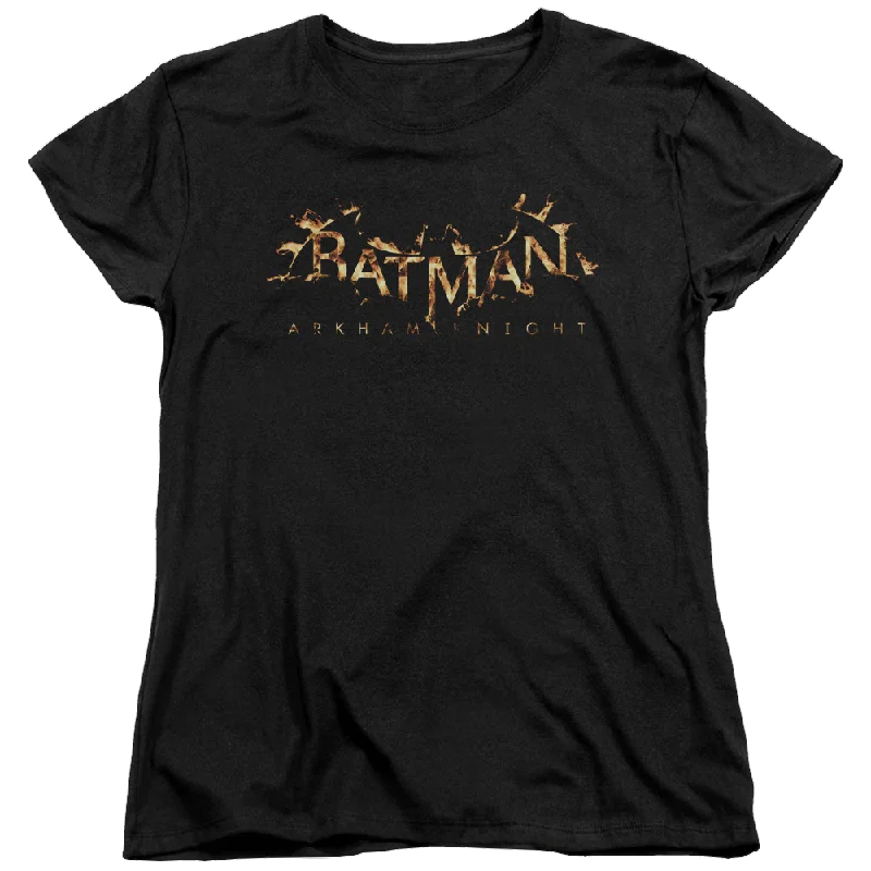 Batman - Arkham Ak Flame Logo - Women's T-Shirt Notch Collar Peter Pan Collar Cowl Neck