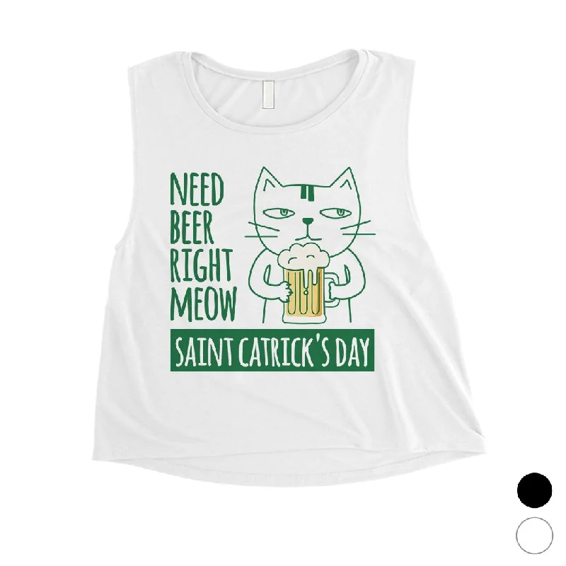 Beer Cat Patrick's Day Womens Crop Tank Top Cute Irish Theme Tanks low neck tank