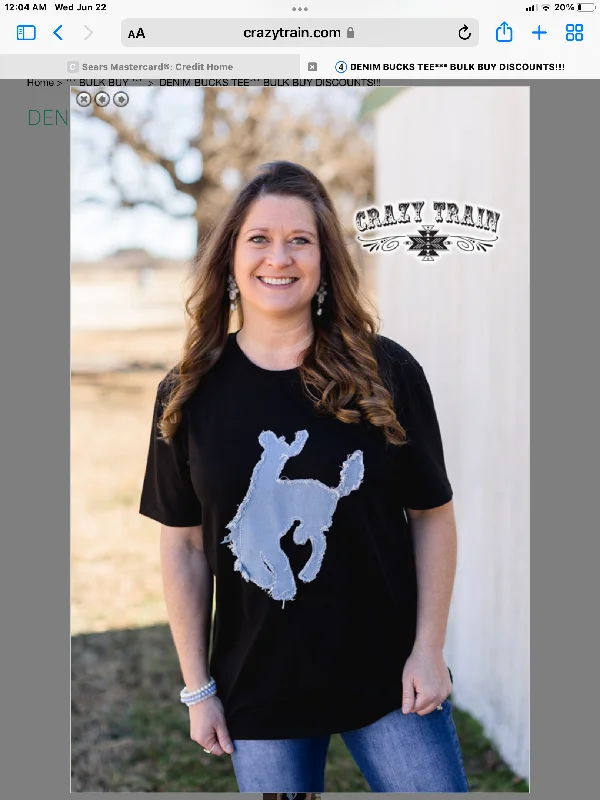 Black Denim Bucking Horse Tee Chenille Blend Fleece Blend Nylon Blend