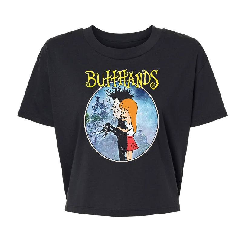 Butthands - Alternative Women's Crop Tee Chenille Blend Fleece Blend Nylon Blend