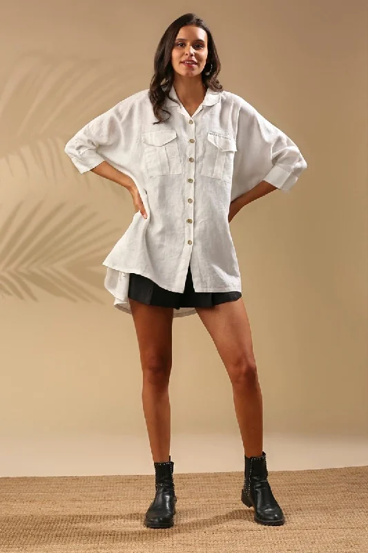 Canopy Kimono Shirt - White Cashmere Blend Cotton Blend Poly Blend