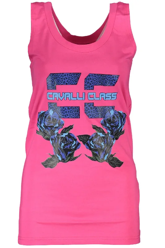 Cavalli Class Pink Cotton Women Tank Top peach tank top