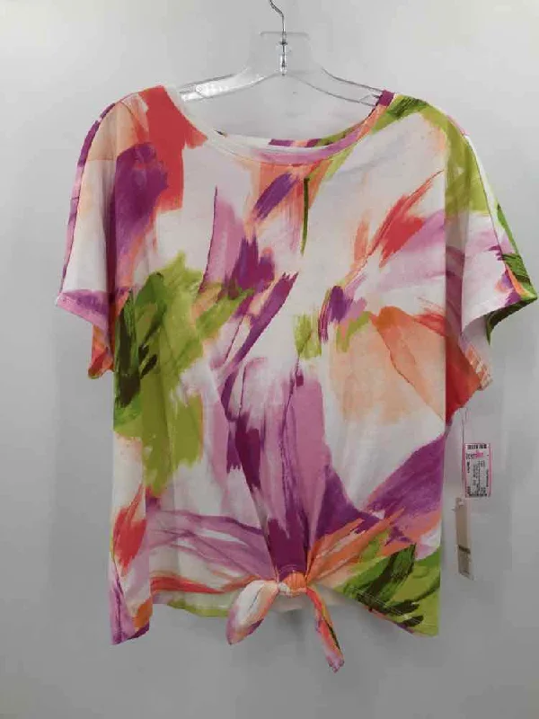 Pre-Owned Chico's Purple Size Medium Printed T-shirt Front Pockets Side Pockets Patch Pockets