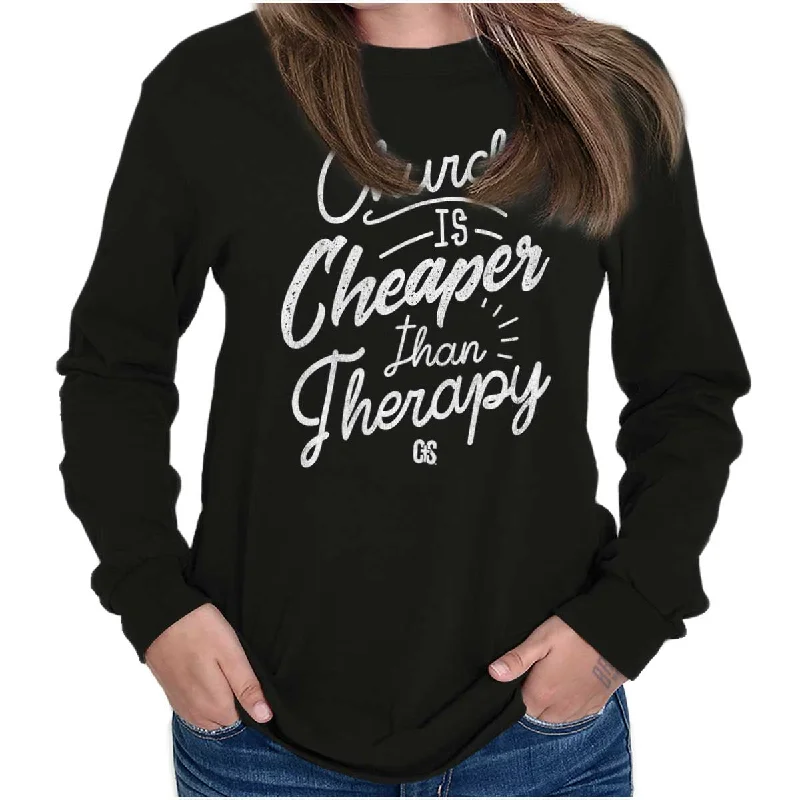 Church Therapy Long Sleeve T Shirt Graphic T-Shirt Round Neck Polyester