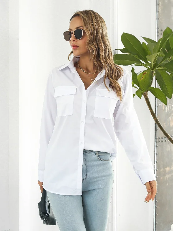 Collared Neck Buttoned Shirt with Pockets Hooded Caped Shawl Collar