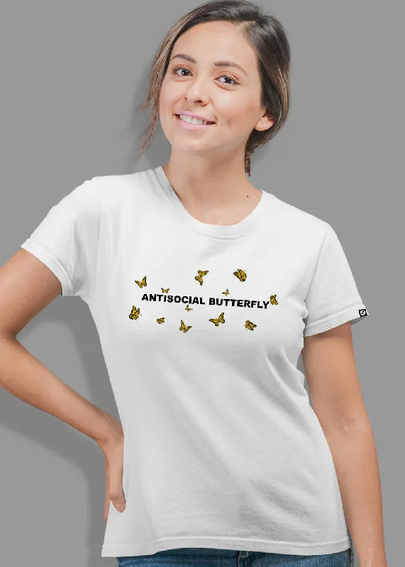 Anti-social Butterfly Women half sleeve T-shirt Terry Blend Velvet Blend Canvas Blend