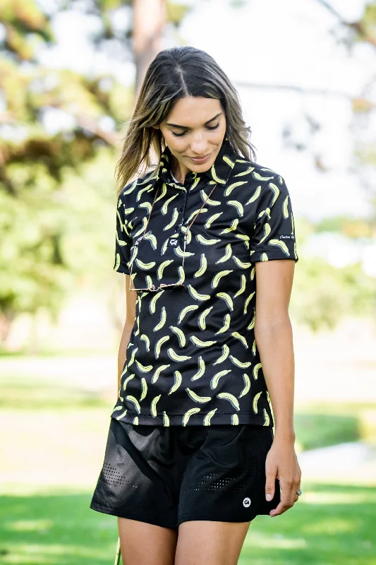 CA Ladies Funky Golf Shirt | Black Bananas Hooded Caped Shawl Collar