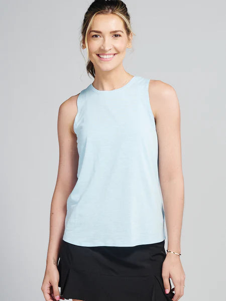 Tasc Nola Tank 2.0 Tranquil Blue one shoulder tank