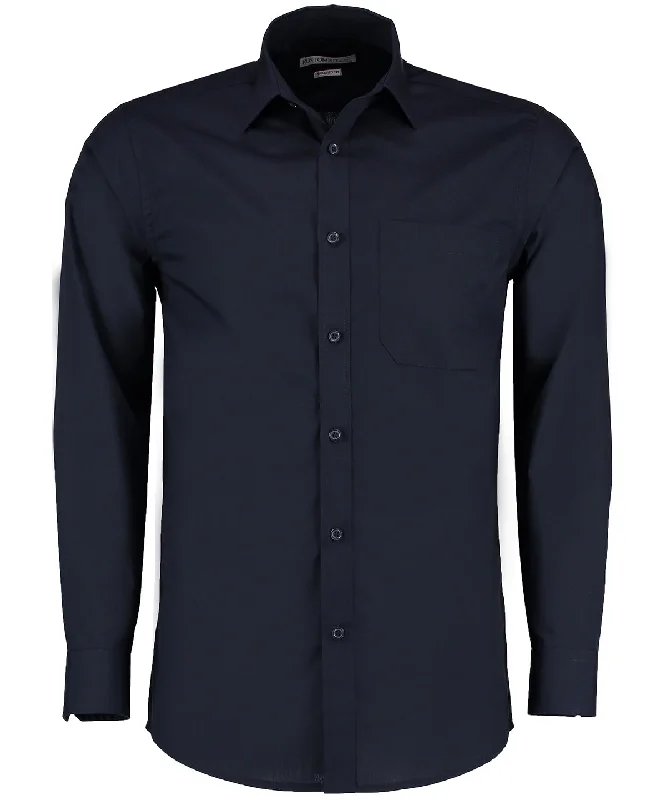 Dark Navy - Poplin shirt long-sleeved (tailored fit) Thin T-Shirt Open Front Quick Dry