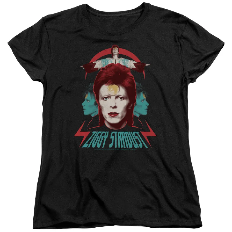 David Bowie Ziggy Heads Women's 18/1 100% Cotton Short-Sleeve T-Shirt Print Jacquard Patchwork