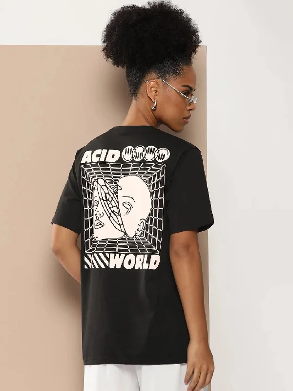 Difference of Opinion Black Graphic Oversized T-Shirt-DOWMN312BLK-XS Sequined Glittery Shiny