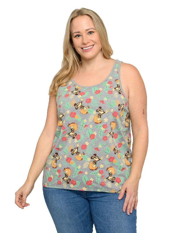 Disney Women's Plus Size Minnie Mouse Tank Top Tropical Hula Hawaiian Shirt baby blue tank