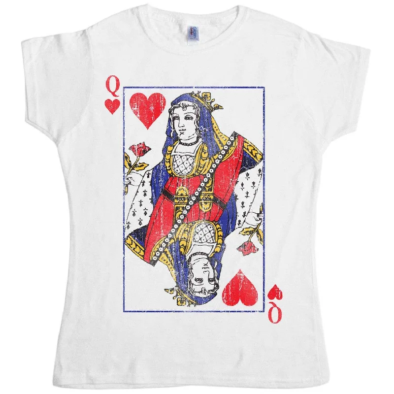 Distressed Queen Of Hearts Womens Style T-Shirt Welt Pockets Slit Pockets Flap Pockets