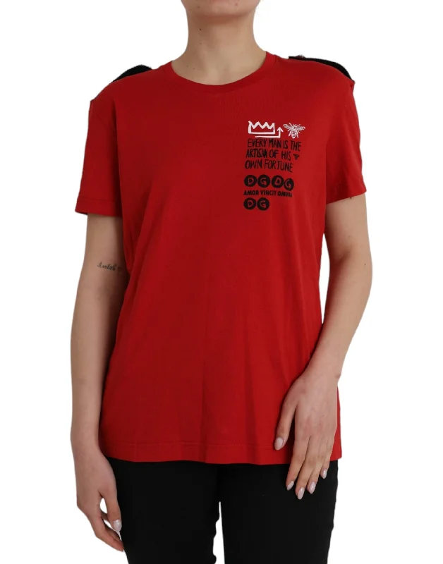 Dolce & Gabbana Red Cotton Graphic Print Crew Neck T-shirt Layered Multi-layer Single Layer