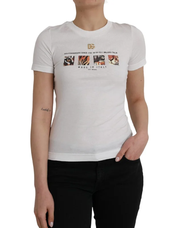Dolce & Gabbana White Cotton Short Sleeves Crew Neck T-shirt Print Jacquard Patchwork
