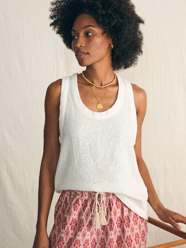 Dream Cotton Gauze Scoop Neck Tank - White off shoulder tank