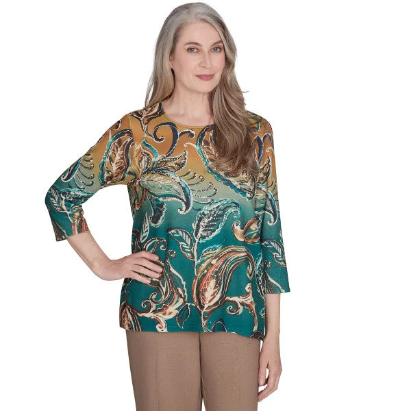 Emerald Isle Paisley Ombre Shirt Real Fur Shearling Chenille
