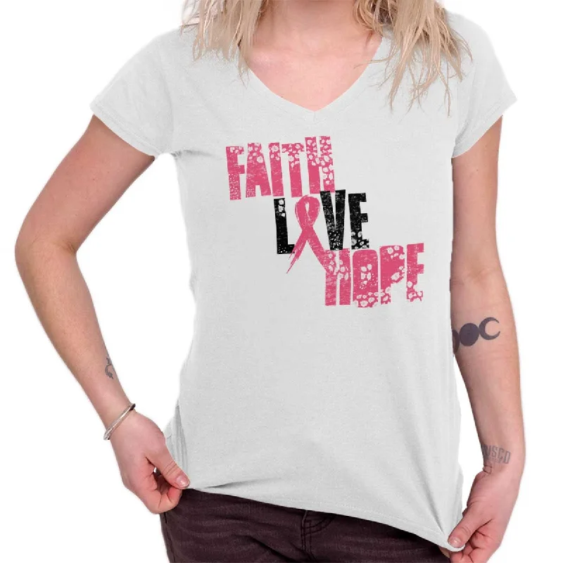 Pink Faith Love Hope Junior Fit V-Neck T Shirt Striped Floral Plaid