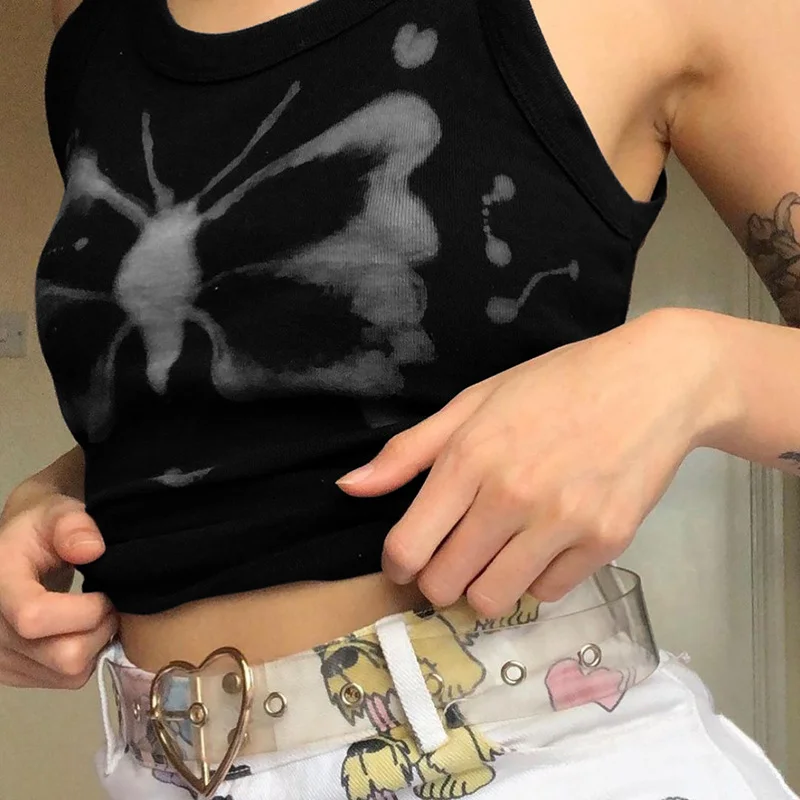 Fashion Edgy Women Simple Butterfly Print Cropped Tank Top seamless tank top