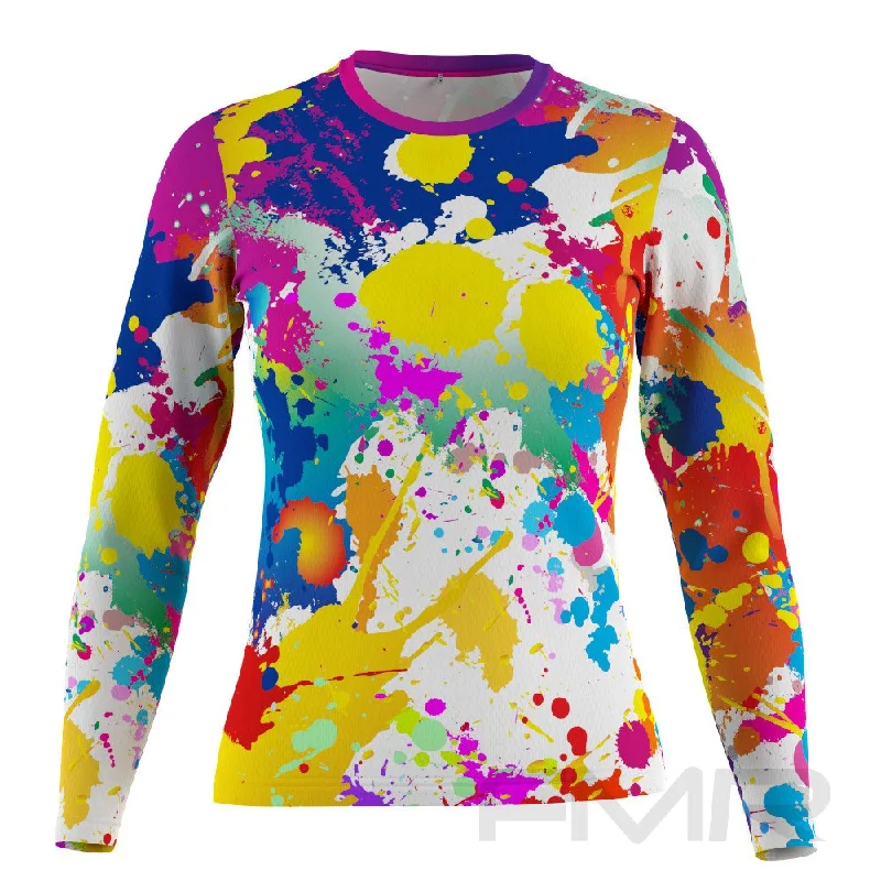 FMR Women's Color Spot Tie-dye Long Sleeve T-Shirt Spandex Blend Rayon Blend Denim Blend