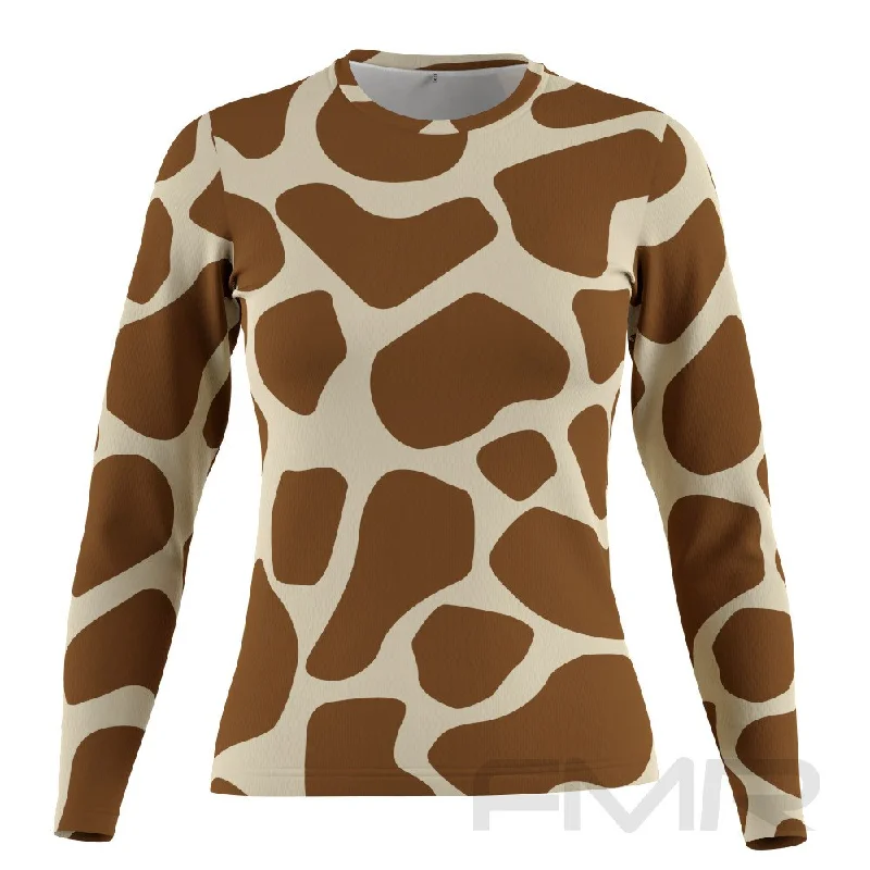 FMR Women's Giraffe Print Long Sleeve Running Shirt Knit Fabric Woven Fabric Fleece Fabric