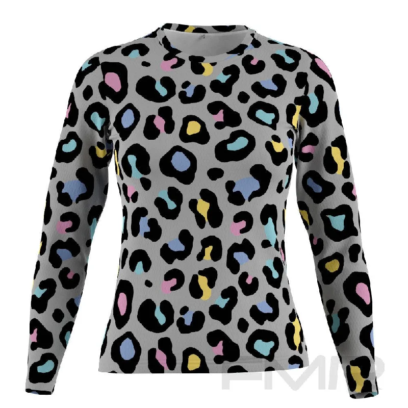 FMR Women's Leopard Print Long Sleeve Running Shirt Wool Fabric Cashmere Fabric Tweed Fabric