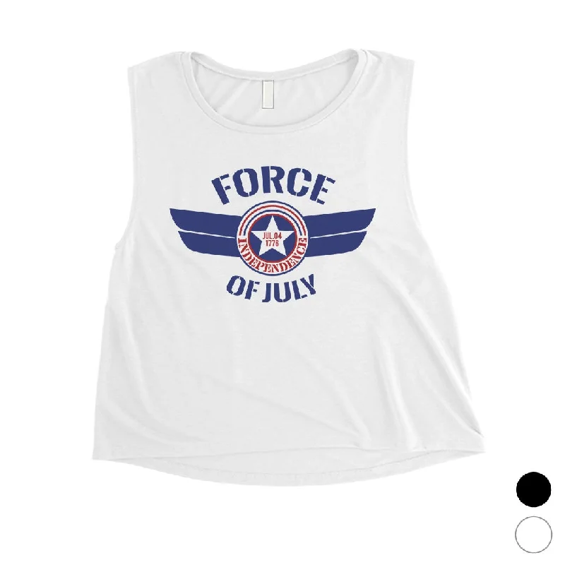 Force Of July Womens Racerback Workout Crop Tee 4th Of July Outfit Satin Blend Silk Blend Wool Blend