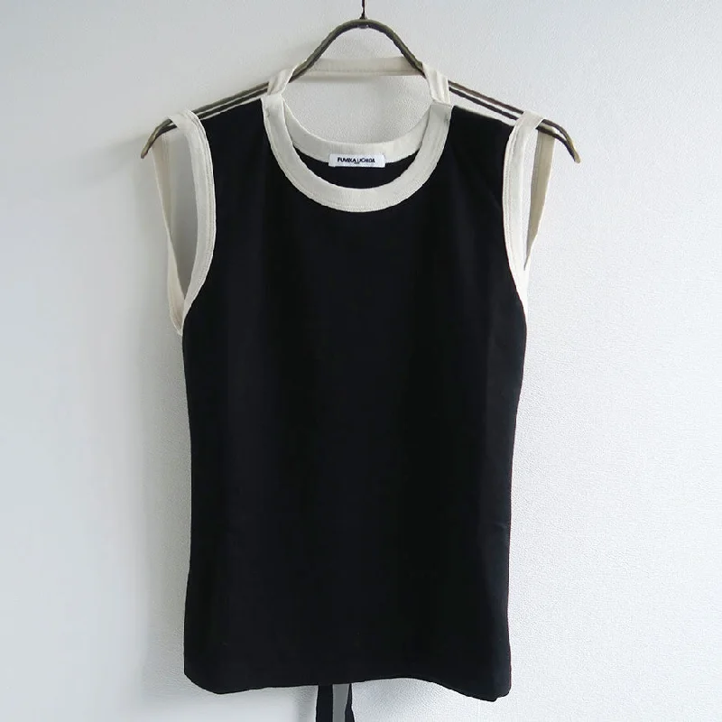 【FUMIKA UCHIDA/フミカウチダ】 <br>TRIMMED APRON TEE <br>T-CS002 Mesh Blend Leather Blend Suede Blend