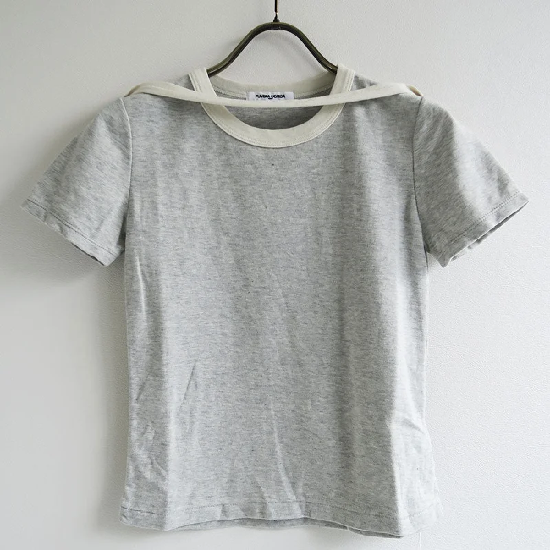 【FUMIKA UCHIDA/フミカウチダ】 <br>TRIMMED DOUBLE-NECK TEE <br>T-CS001 Mesh Blend Leather Blend Suede Blend