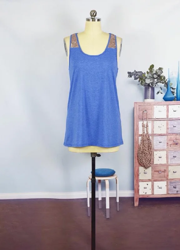 Blue Sequin Racerback Tank basic tank top