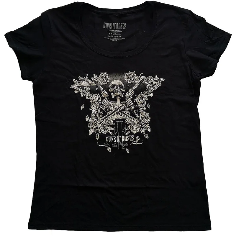 Guns N' Roses Skeleton Guns Ladies T-Shirt Mesh Blend Leather Blend Suede Blend