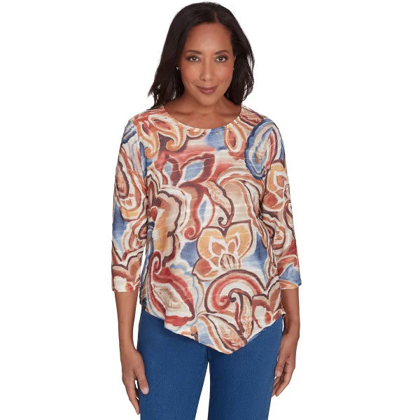 Harvest Moon Watercolor Texture Paisley Knit Shirt Petite Size Elasticated Padded Insulated