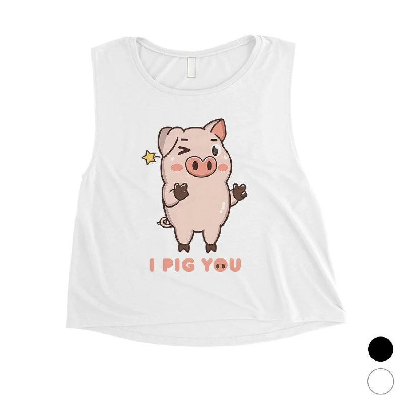 I Pig You Womens Cute Workout Crop Tank Top Valentine's Day Gift sage tank top