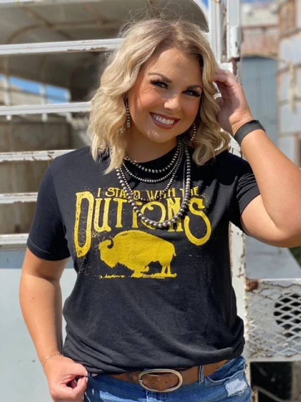 I Stand with the Duttons V Neck T Shirt - Gold Ink Rayon Velvet Corduroy