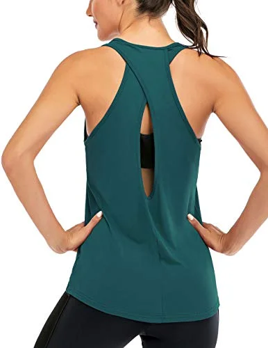 ICTIVE Womens Cross Backless Workout Tops for Women Racerback Tank Tops Open Back Running Tank Tops Muscle Tank Yoga Shirts (M, Dark Green) flirty tank top