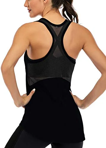 ICTIVE Workout Tank Tops for Women Sleeveless Yoga Tops for Women Mesh Racerback Tank Tops Muscle Tank Workout Tops for Women Backless Running Tank Tops Activewear Gym Tops Black L lime green tank