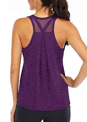 ICTIVE Workout Tops for Women Loose fit Racerback Tank Tops for Women Mesh Backless Muscle Tank Running Tank Tops Workout Tank Tops for Women Yoga Tops Athletic Exercise Gym Tops Dark Purple XL bright tank top