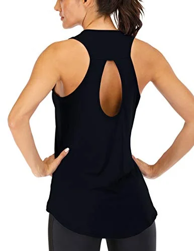 ICTIVE Yoga Tops for Women Loose Fit Workout Tank Tops for Women Backless Sleeveless Keyhole Open Back Muscle Tank Running Tank Tops Workout Tops Racerback Gym Summer Tops Black XXL baby blue tank