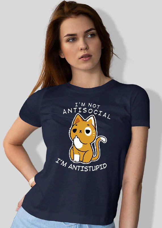 I'm Anti-Stupid Women half sleeve T-shirt Ribbed T-Shirt High Neck Heavyweight