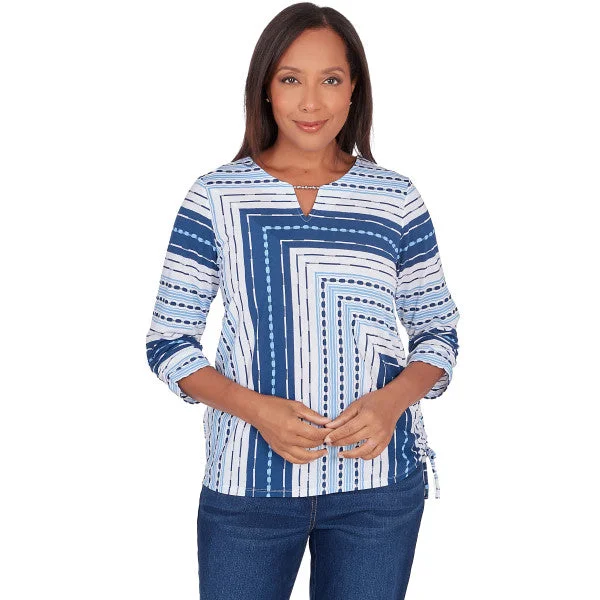 In Full Bloom Spliced Texture Stripe Knit Shirt Lace Blend Ribbed Blend Corduroy Blend