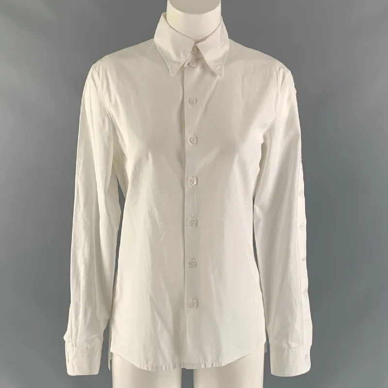 JEAN PAUL GAULTIER Size 8 White Cotton Solid Buttoned Sleeve Shirt Rayon Fabric Velvet Fabric Corduroy Fabric