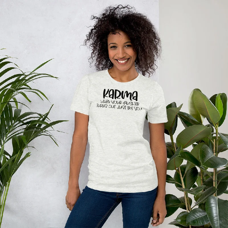 Karma - Short-Sleeve Unisex T-Shirt Zippered Front Buttoned Front Snap Front