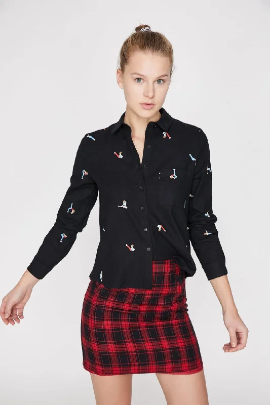 Women Gray Shirt Solid Print Embellished